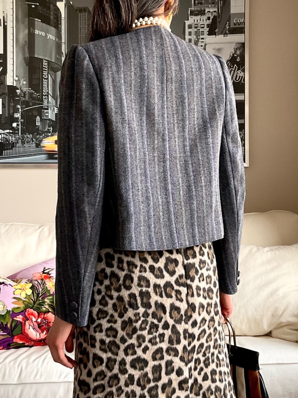 Vintage 100%wool open front striped blazer - Picture 5 of 14